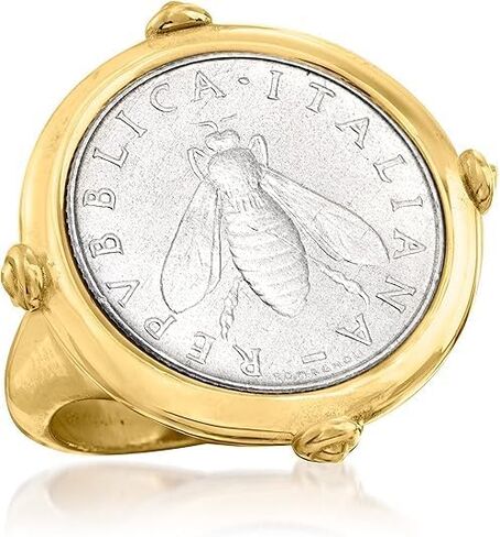 الذهب الإيطالي 18kt على الجنيه الاسترليني الأصلي 2-lira Bumblebee Coin Ring للنساء (7) in Saudi Arabia