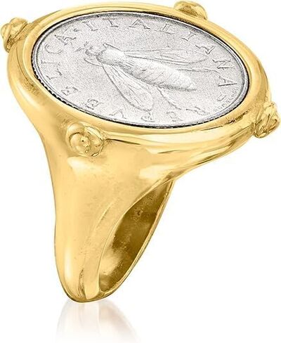 الذهب الإيطالي 18kt على الجنيه الاسترليني الأصلي 2-lira Bumblebee Coin Ring للنساء (7) in Saudi Arabia