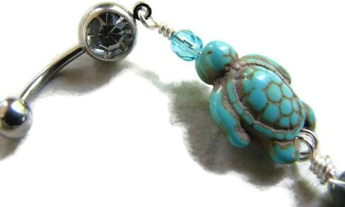 Turquoise Howlite Sea Turtle and Beach Stone Belly Ring in Saudi Arabia