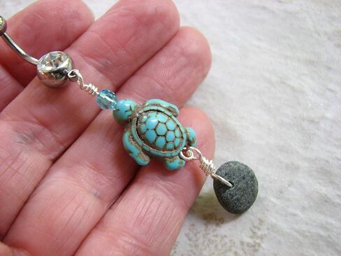 Turquoise Howlite Sea Turtle and Beach Stone Belly Ring in Saudi Arabia