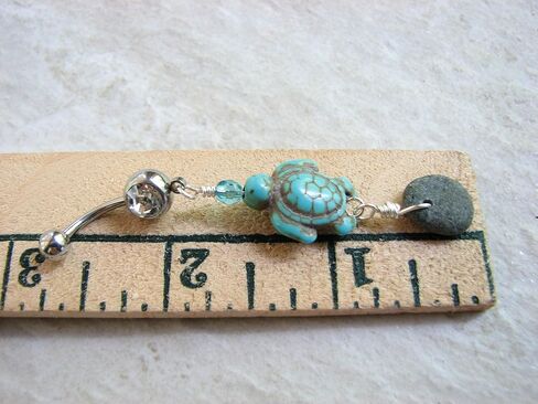 Turquoise Howlite Sea Turtle and Beach Stone Belly Ring in Saudi Arabia