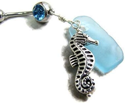 Aqua Sea Glass and Seahorse Belly Button Ring in Saudi Arabia
