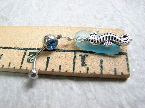 Aqua Sea Glass and Seahorse Belly Button Ring in Saudi Arabia