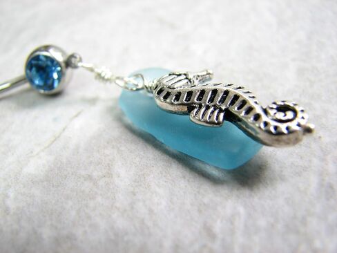 Aqua Sea Glass and Seahorse Belly Button Ring in Saudi Arabia