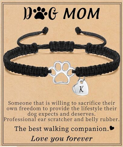 هدايا أمي أمي للنساء ، هدية لمحبي الكلاب M الأساور الأولية للنساء للنساء هدايا تذكارية للكلاب مضفر أساور PET PAW قابلة للتعديل حبل المرأة أفكار هدية عيد ميلاد الذكرى السنوية in Kuwait