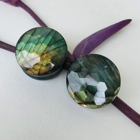 مجوهرات الجسم Naga Multiflash Labradorite Gemstone Ear Plugs (زوج) مقابس مقاس سداسية مقطوعة من أجل Earlobe (8g-54mm) (0g (8mm)) in Kuwait