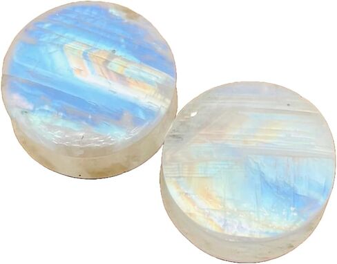 Uni Craft's Pair of Natural White Rainbow Moonstone Gemstone Handmade Double Flared Round Shaped Ear Gauges Plugs Naga Body Piercing Jewelry Size 8g (3mm) to 1" (25mm) (00g (10mm)) in Saudi Arabia