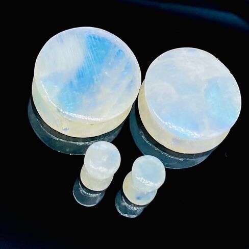 Uni Craft's Pair of Natural White Rainbow Moonstone Gemstone Handmade Double Flared Round Shaped Ear Gauges Plugs Naga Body Piercing Jewelry Size 8g (3mm) to 1" (25mm) (00g (10mm)) in Saudi Arabia