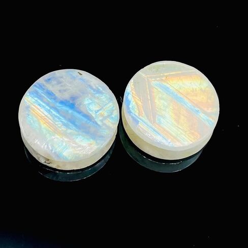 Uni Craft's Pair of Natural White Rainbow Moonstone Gemstone Handmade Double Flared Round Shaped Ear Gauges Plugs Naga Body Piercing Jewelry Size 8g (3mm) to 1" (25mm) (00g (10mm)) in Saudi Arabia