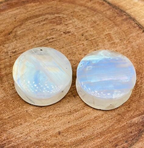 Uni Craft's Pair of Natural White Rainbow Moonstone Gemstone Handmade Double Flared Round Shaped Ear Gauges Plugs Naga Body Piercing Jewelry Size 8g (3mm) to 1" (25mm) (00g (10mm)) in Saudi Arabia