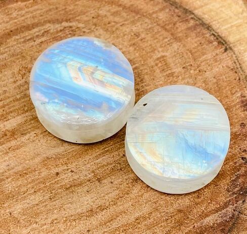 Uni Craft's Pair of Natural White Rainbow Moonstone Gemstone Handmade Double Flared Round Shaped Ear Gauges Plugs Naga Body Piercing Jewelry Size 8g (3mm) to 1" (25mm) (00g (10mm)) in Saudi Arabia