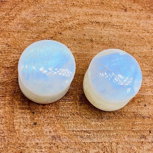 Uni Craft's Pair of Natural White Rainbow Moonstone Gemstone Handmade Double Flared Round Shaped Ear Gauges Plugs Naga Body Piercing Jewelry Size 8g (3mm) to 1" (25mm) (00g (10mm)) in Saudi Arabia