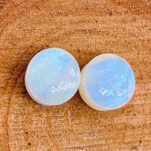 Uni Craft's Pair of Natural White Rainbow Moonstone Gemstone Handmade Double Flared Round Shaped Ear Gauges Plugs Naga Body Piercing Jewelry Size 8g (3mm) to 1" (25mm) (00g (10mm)) in Saudi Arabia