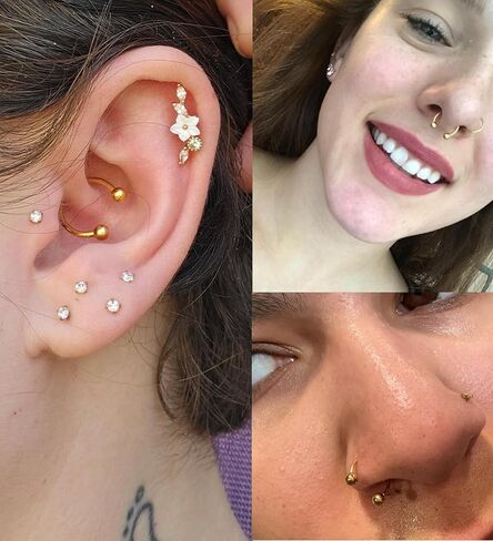 18G G23 خواتم أنف التيتانيوم الحاجز للنساء 14K حلقة الذهب Hypoallergenic حدوة حصان للبشرة الحساسة داخليًا متورطًا في كرة أوبال مرفقة CZ CZ Daith Cartilage Tragus Molerings Molect in Kuwait