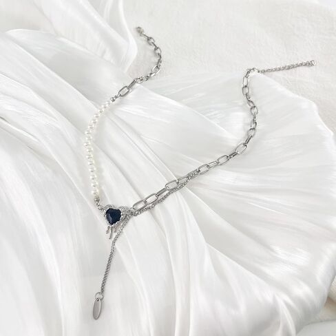 Buyongwant Irregular Necklace Heart shaped White Moonlight Stone Sweet Splice Chain Fashion Cool Jewelry Girl Christmas Valentine's Day Gift in Saudi Arabia