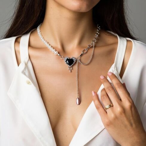 Buyongwant Irregular Necklace Heart shaped White Moonlight Stone Sweet Splice Chain Fashion Cool Jewelry Girl Christmas Valentine's Day Gift in Saudi Arabia