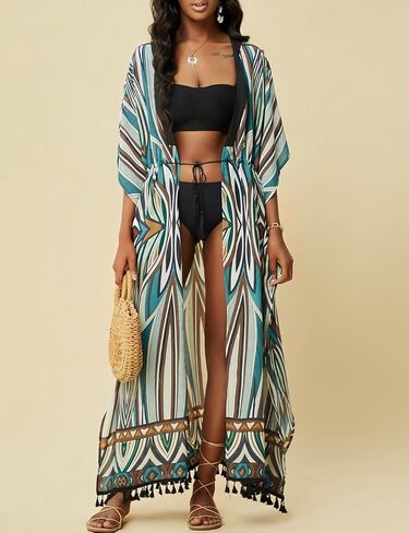 Bsubseach Kimonos for Women Open Front Kimono Cover ups for Swimwear Women Tassel Bikini Swim Coverup with Drawstring Blue in Saudi Arabia