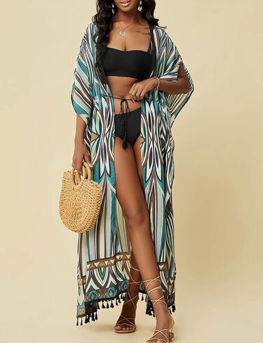Bsubseach Kimonos for Women Open Front Kimono Cover ups for Swimwear Women Tassel Bikini Swim Coverup with Drawstring Blue in Saudi Arabia