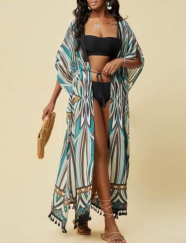 Bsubseach Kimonos for Women Open Front Kimono Cover ups for Swimwear Women Tassel Bikini Swim Coverup with Drawstring Blue in Saudi Arabia