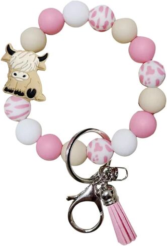iMagitek Highland Cow Silicone Wristlet Keychain Highland Cow Elastic Bracelet Keychain Keyring Gift for Girls Women (Brown) in Saudi Arabia