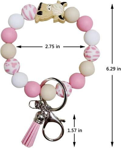 iMagitek Highland Cow Silicone Wristlet Keychain Highland Cow Elastic Bracelet Keychain Keyring Gift for Girls Women (Brown) in Saudi Arabia
