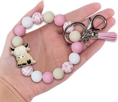 iMagitek Highland Cow Silicone Wristlet Keychain Highland Cow Elastic Bracelet Keychain Keyring Gift for Girls Women (Brown) in Saudi Arabia
