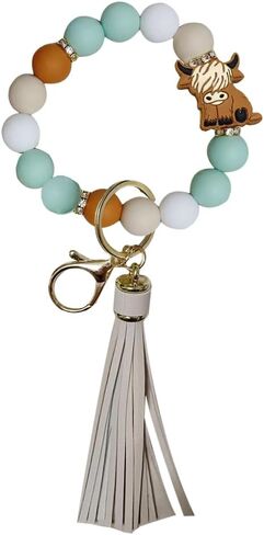 iMagitek Highland Cow Silicone Wristlet Keychain Highland Cow Elastic Bracelet Keychain Keyring Gift for Girls Women (Brown) in Saudi Arabia