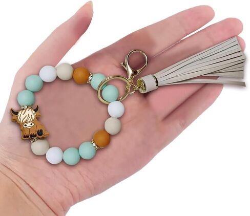 iMagitek Highland Cow Silicone Wristlet Keychain Highland Cow Elastic Bracelet Keychain Keyring Gift for Girls Women (Brown) in Saudi Arabia