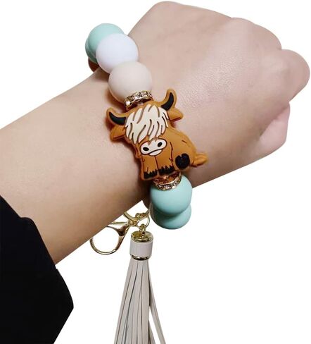 iMagitek Highland Cow Silicone Wristlet Keychain Highland Cow Elastic Bracelet Keychain Keyring Gift for Girls Women (Brown) in Saudi Arabia