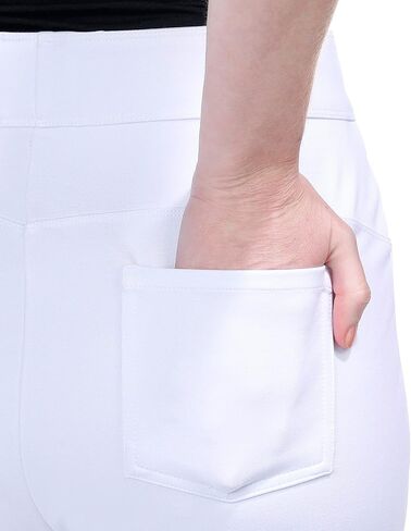 SLIM-SATION Women's Misses Wide Elastic Pull on Solid Cool Hand Ponte Ankle Leggings Faux Front Pockets in Saudi Arabia