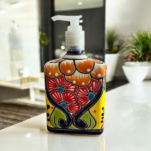Talavera Soap Dispenser – Hand-Painted Mexican Pottery, Vibrant Ceramic Bathroom & Kitchen Decor (Large) in Saudi Arabia