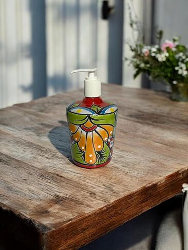 Talavera Soap Dispenser – Hand-Painted Mexican Pottery, Vibrant Ceramic Bathroom & Kitchen Decor (Large) in Saudi Arabia