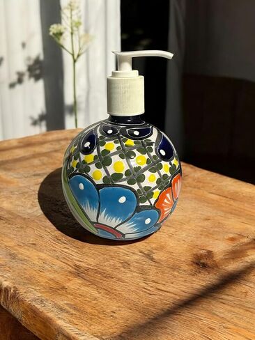 Talavera Soap Dispenser – Hand-Painted Mexican Pottery, Vibrant Ceramic Bathroom & Kitchen Decor (Large) in Saudi Arabia