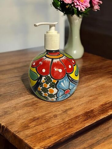 Talavera Soap Dispenser – Hand-Painted Mexican Pottery, Vibrant Ceramic Bathroom & Kitchen Decor (Large) in Saudi Arabia