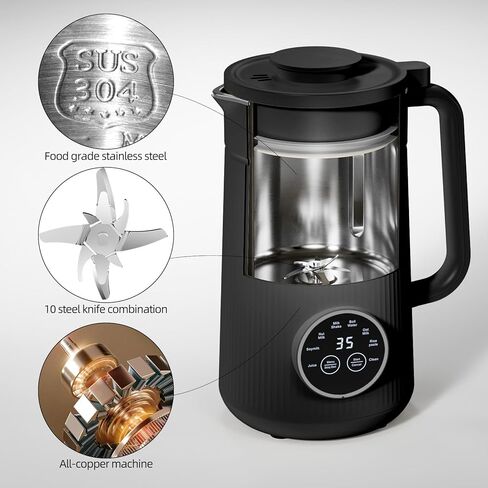 35oz/1000ml Nut Milk Maker with Nut Milk Bag - 8 in 1 Automatic Soy Machine for Homemade Almond, Oat, Soy Milk Machine - 10 Blades, 12 Hours Timer, Self-Cleaning Dairy-Free Beverages Maker in Kuwait