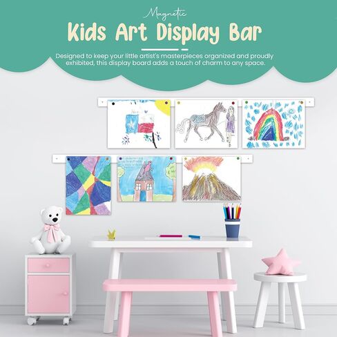 Magnetic Art Display for Kids Artwork (Set of 2) - Kids Art Display - Artwork Display for Kids Art for Wall - Picture Hanging System - Display Children Artwork - Magnet Bar (36, Black) in Saudi Arabia