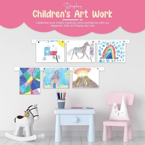 Magnetic Art Display for Kids Artwork (Set of 2) - Kids Art Display - Artwork Display for Kids Art for Wall - Picture Hanging System - Display Children Artwork - Magnet Bar (36, Black) in Saudi Arabia
