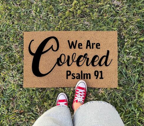 We Are Covered Psalm 91 Doormat - 3 Size Options - Faith Based Welcome Mat for Entryway or Porch - Christian Home Decor Coir Rug Indoor Outdoor Front Door Mat in Saudi Arabia