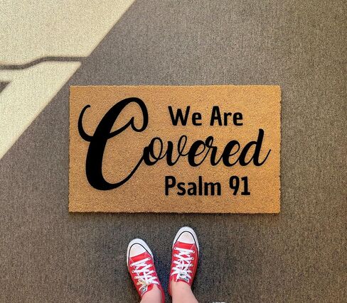 We Are Covered Psalm 91 Doormat - 3 Size Options - Faith Based Welcome Mat for Entryway or Porch - Christian Home Decor Coir Rug Indoor Outdoor Front Door Mat in Saudi Arabia