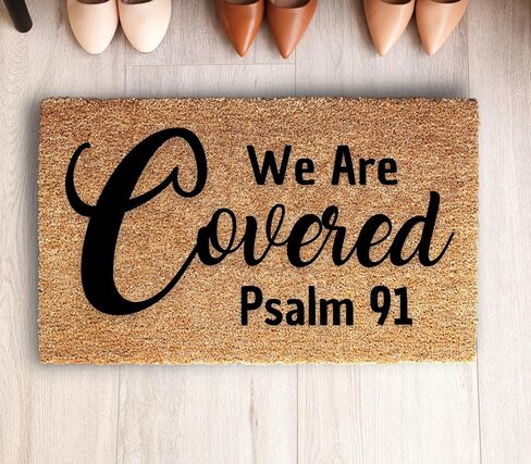 We Are Covered Psalm 91 Doormat - 3 Size Options - Faith Based Welcome Mat for Entryway or Porch - Christian Home Decor Coir Rug Indoor Outdoor Front Door Mat in Saudi Arabia