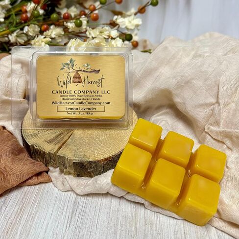 Lemon Lavender Scented, 1-Pack Pure Beeswax Melts for Warmers, Wild Harvest Candle Company, 3 oz Beeswax Tarts Cubes, Hand Poured Made in USA, Phthalate Free in Saudi Arabia