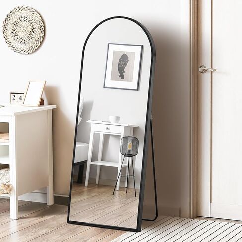 64"x21" Arched Full Length Mirror with Stand, Wall Mounted Body Mirror for Bedroom and Living Room, Vintage Decorative with Explosion-Proof Glass (1, Black-Arched) in Saudi Arabia