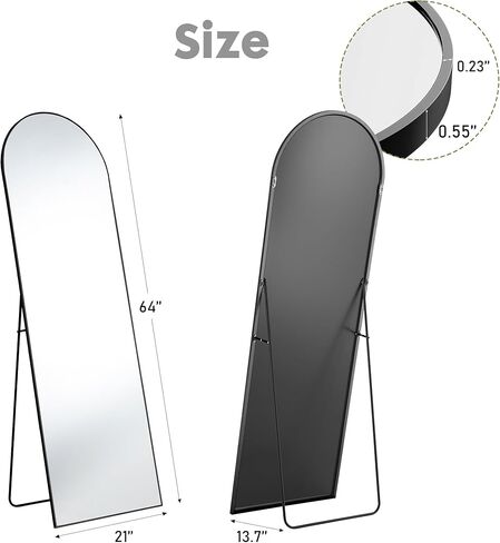 64"x21" Arched Full Length Mirror with Stand, Wall Mounted Body Mirror for Bedroom and Living Room, Vintage Decorative with Explosion-Proof Glass (1, Black-Arched) in Saudi Arabia