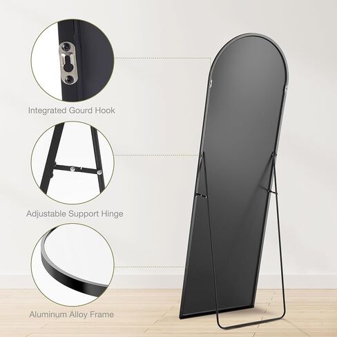 64"x21" Arched Full Length Mirror with Stand, Wall Mounted Body Mirror for Bedroom and Living Room, Vintage Decorative with Explosion-Proof Glass (1, Black-Arched) in Saudi Arabia