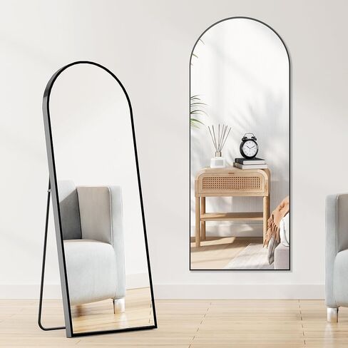 64"x21" Arched Full Length Mirror with Stand, Wall Mounted Body Mirror for Bedroom and Living Room, Vintage Decorative with Explosion-Proof Glass (1, Black-Arched) in Saudi Arabia
