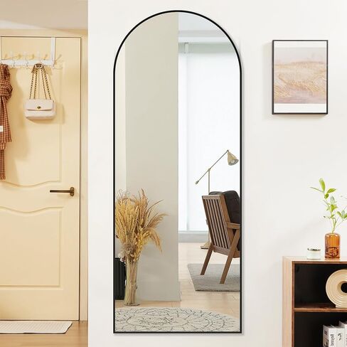 64"x21" Arched Full Length Mirror with Stand, Wall Mounted Body Mirror for Bedroom and Living Room, Vintage Decorative with Explosion-Proof Glass (1, Black-Arched) in Saudi Arabia