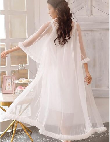 Womens Sexy Vintage Loungedress Nightgown 2 pcs Victorian Sleepwear Nightshirt Girls Pajamas (Light Pink) in Saudi Arabia