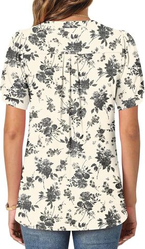syoss Women's 2024 V-Neck Puff Short Sleeve Pleated Tops Summer Fashion Tunics Casual Blouse T Shirts in Saudi Arabia
