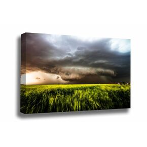 Storm Canvas Wall Art (Ready to Hang) Gallery Wrap of Supercell Thunderstorm Over Wheat Field on Stormy Spring Day in Oklahoma Sky Photography Nature Decor (1.5, 30" x 45")