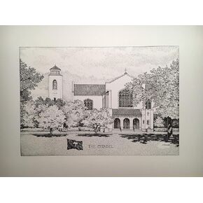 The Citadel "Summerall Chapel" 11"x14" hand-drawn pen and ink print